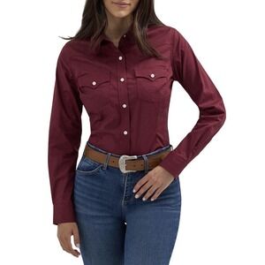 NWT Wrangler Retro Long Sleeve Button Up Wine Red Double Pocket Women's Size L